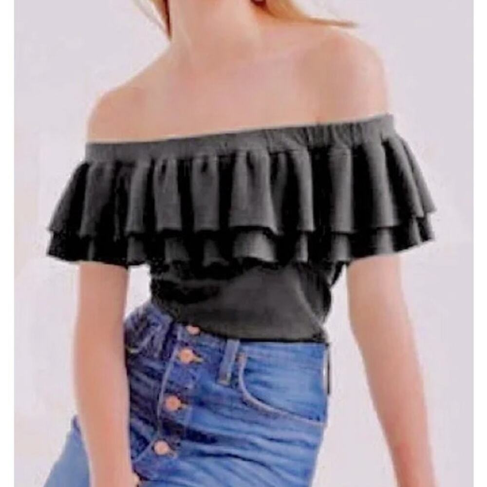 J Crew Women Ruffle Off Shoulder Sweater Size XL Preppy Classic Timeless Girly